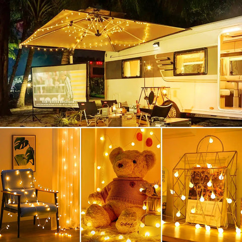 Battery Operated Globe Fairy String Lights With Remote, 21Ft Long, 60 Warm White LEDs, Waterproof Twinkle Lights For Decor