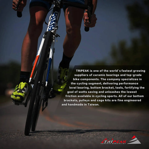 Cyclist riding bike with Ceramic Bearings Bottom Bracket for 24mm Cranks on road, highlighting smooth performance.