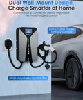 Level 2 EV Charger 40A 240V Home Charging Station With 26 Ft Cable And NEMA 14 50 Plug installed on a wall with car nearby.