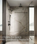 Purist Four Function Handshower With Three Spray Modes in matte black in modern bathroom with marble tiles