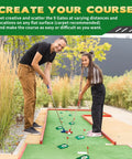 Father and daughter practicing with 9 Pack Golf Putting Cups With Flags Indoor Outdoor Practice Set on mini-golf course