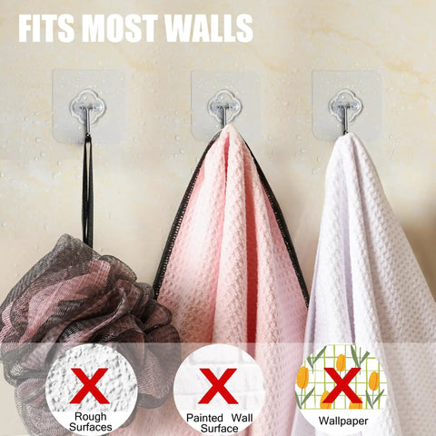 Self Adhesive Heavy Duty Wall Hooks 32 Pack Hold Tight Up To 33 Pounds Each Clear Invisible Reusable Room Organizer For Bathroom Kitchen Garage No Drill Needed Total Game Changer