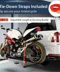 600LBS Motorcycle Carrier Hitch Mounted Rack With Loading Ramp Wheel Chock And Straps installed on SUV