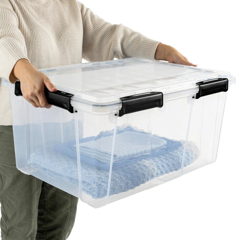 Rock Solid Clear Stackable Plastic Storage Bins With Resilient Gasket Seals Keep Your Stuff Protected While Stacking Tall In Garage These 80 Quart Bins Are A Total Game Changer For Bulk Organization Including This Sweet Value 8 Pack Set