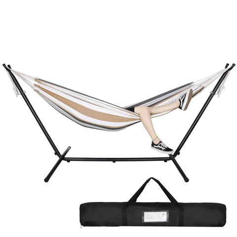 Two Person Portable Hammock With 9 Foot Stand, Heavy Duty 620 Lbs Capacity, Adjustable Hammock Bed, Carrying Case Included
