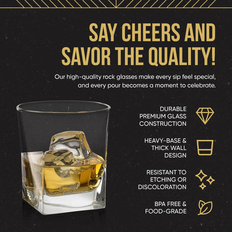 Whiskey Glass Set With Granite Chilling Stones Set Of 4 10 Oz Old Fashioned Rocks Glasses, heavy base with whiskey and ice.