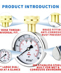 0-200 Psi Water Pressure Gauge With 2.5 Inch Dial, Lead-Free Brass Fittings, Three Quarter Inch Hose Thread, Stainless Steel Case