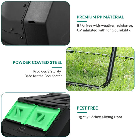 Massive Outdoor Dual Bin Composter Tumbling 43 Gallon Rotating Compost Bin With Two Sliding Doors And Aeration System details