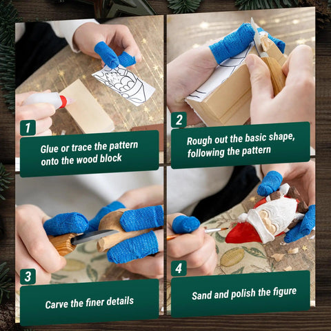 Step-by-step guide of Santa Whittling Wood Carving Kit For Beginners With All In One Tools And Paints Easy DIY Christmas Craft Gift