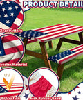 Vintage Patriotic American Flag Picnic Table Cover Set With Bench Covers Waterproof Outdoor Tablecloths for 6 Foot Tables.