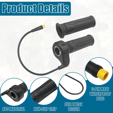 Full Twist Throttle Grip With Waterproof Connector For Ebikes And E Scooters 3 Pin Waterproof Connection Fits 12V To 72V Electric Bicycles Mountain Bikes And Scooters Anti Slip Rubber Grip For Smooth Acceleration And Safety