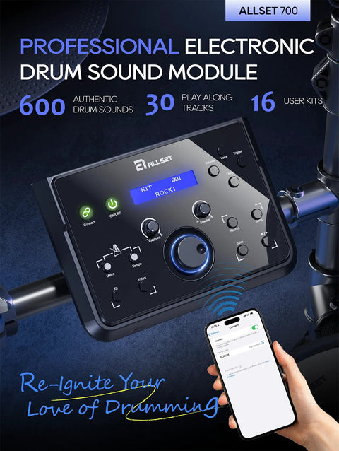 Control module of 700 Professional Electric Drum Set With Realistic Mesh Pads And 10 Inch Dual Zone Snare 30 Kits And 600 Plus Sounds