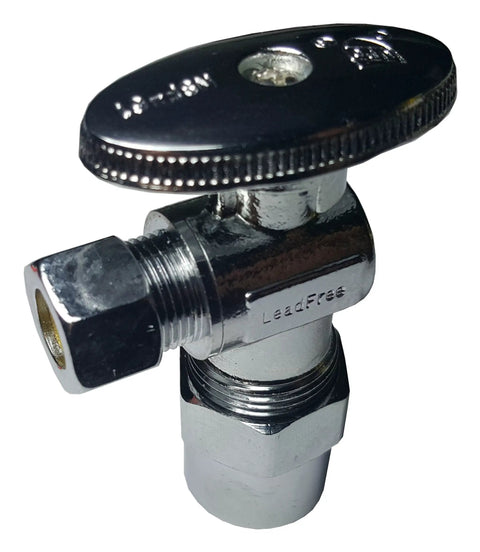 Ten Pack of Three Eighths Inch OD To Half Inch CPVC Angle Stop Valves, Brass, One Fourth Turn, Compact, potability and heating