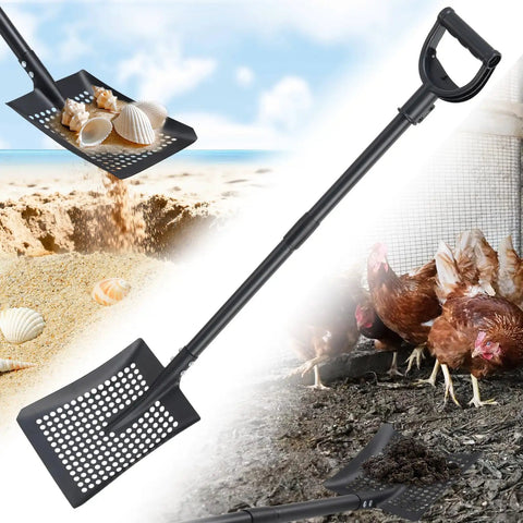 61 Inch Heavy Duty Sifter Shovel For Chicken Coops And Garden Soil Cleanup Adjustable Durable Metal With Deep Sides And Ergonomic Handle