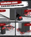 Four-step guide image showing installation steps for Loyal Tiger 2000 Lbs Furniture Dolly Set with 6 Inch Wheels.