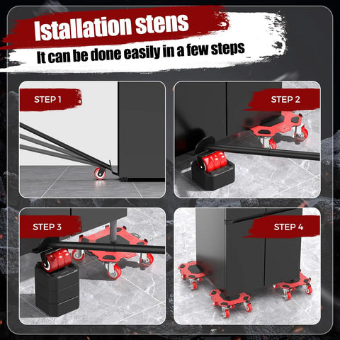Kavlium Heavy Duty Furniture Dollies With 5-Wheel Movers installation steps showing use for moving appliances with ease.