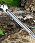 Ultra Lightweight Titanium Spork Multitool For Camping And Outdoors Long Spork With Spoon And Fork Combo on wooden surface