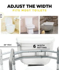 Adjustable Detachable Toilet Safety Frame With Handles fits round and elongated toilets, 6 width settings