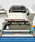 Game Changing Automatic Two In One Thermal Shrink Wrapping Machine With L Bar Sealer And Heat Tunnel For POF And PVC Film 3800W close-up of control panel and film separating plate.