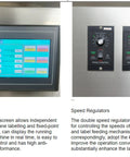 Bulletproof Stainless Steel Desktop Auto Labeling Machine Slick Top And Side Applicator control interface with LCD touch screen and speed regulators.