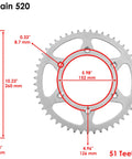 Red Drive Chain And Sprocket Kit For Honda CRF250R 2004 To 2010 With 51 Teeth Rear Sprocket Steel C49 High Carbon