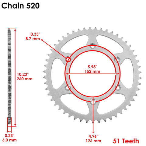 Red Drive Chain And Sprocket Kit For Honda CRF250R 2004 To 2010 With 51 Teeth Rear Sprocket Steel C49 High Carbon