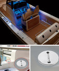 Boat with Keyless 50mm Boat Deck Fill Cap in Marine Grade 316 Stainless Steel, polished silver finish, shown installed and isolated
