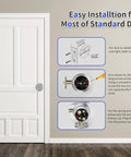 Installation steps for Keyless Entry Door Knob With Keypad For Home And Office with diagrams on standard white door.