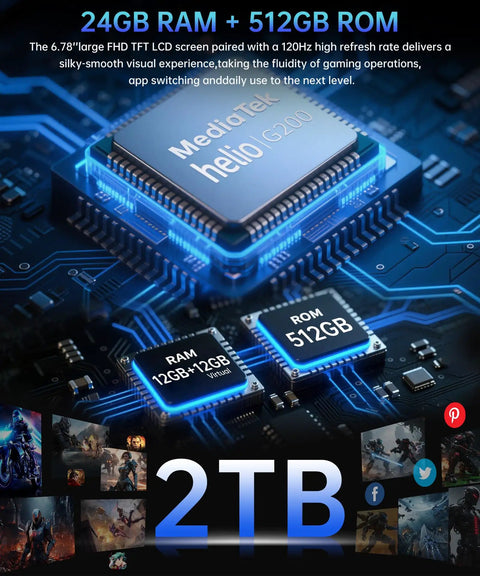 Badass Rugged Android 14 Smartphone With Dependable 4G Connectivity And A Dope 23800mAh Battery Paired With Blazing 120W Fast Charging showing MediaTek processor with RAM and ROM specs.