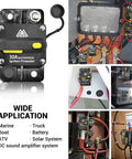 Rock Solid 30 Amp Circuit Breaker Fuse Inline Holder With No Sweat Manual Reset Push Button and Kill Switch Function Heavy Duty Copper Wire Lug and Washer Screw For Marine Auto Boat Mods Hella Reliable installed in various applications.