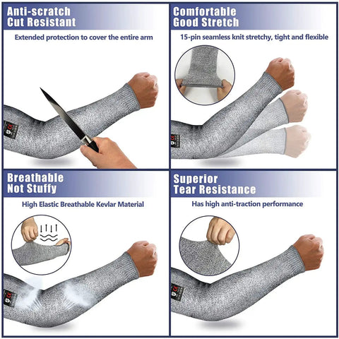 Cut Resistant Sleeves HPPE Arm Guards EN388 Level 5 Protection Bite Proof Anti Abrasion for Garden Home Hiking 40 Cm