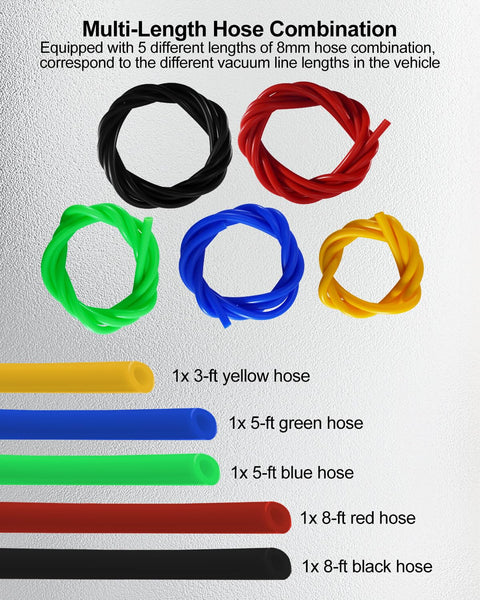 Ford 8mm Vacuum Line Kit For F150 1992 1993 1994 1995 1996 5.0 5.8 V8 Engines 5 Piece Silicone Hose Replacement Set with multi-color hoses