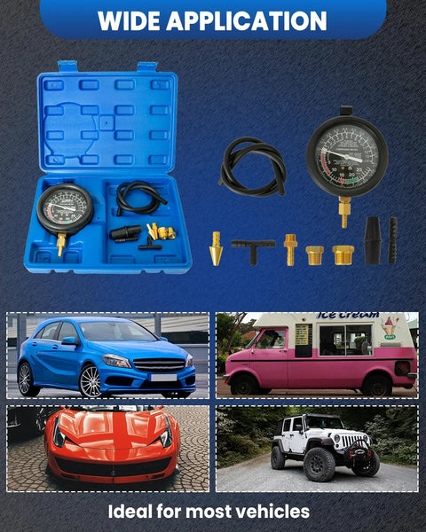 SIXIWANZI vacuum gauge automotive kit in blue case with gauge, hoses and brass adapters