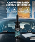 Windshield Repair Kit For Chips And Cracks DIY Car Glass Repair Tool With Upgraded Nano Resin For Permanent Invisible Fix Fast Drying All Vehicles 2 Pcs on car hood showing before and after results with liquid bottle and repair tools.