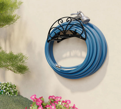 Heavy Duty Metal Hose Holder Wall Mount For Outdoor Yard Solid Iron Garden Hose Reel Organizer Waterproof Powder Coated Rustproof