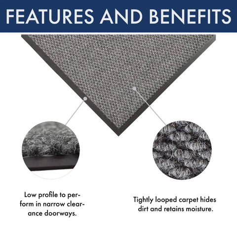 Polynib Indoor Entrance Mat 3 Ft By 6 Ft Gray For Home Or Office, dirt and moisture retention features shown close-up.