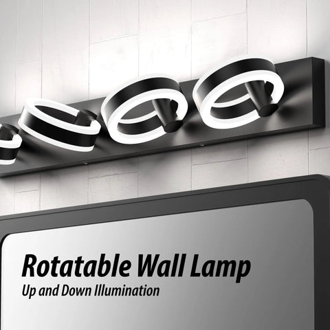 Bold Black 33 Inch LED Vanity Light Four Light Modern Acrylic Wall Sconces Over Mirror with 350 Degree Rotatable Design