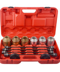 Universal Press And Pull Sleeve Tool Kit For Removing And Installing Bushings And Bearings, 20 Sleeves, Red Case, Black Spindles
