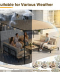 12x10 Lean-To Gazebo Pergola With Weatherproof Canopy, Wall-Mounted Galvanized Steel Frame Shelter showing rain and sun