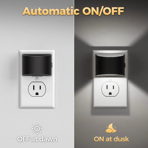 Two Pack Vintage LED Night Lights With 3000K Warm And 5000K Cool Dimmable Brightness, Plug In Wall Nightlights ON at dusk