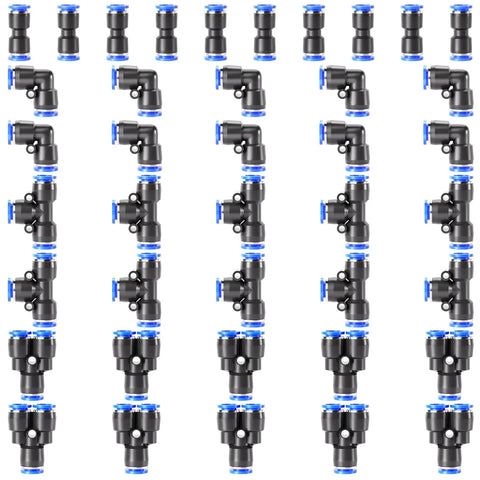 Half Inch Push To Connect Pneumatic Fittings Kit 40 Piece Set With 10 Splitters 10 Elbows 10 Tees And 10 Straights For Air Lines