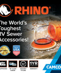 RhinoFlex Clear RV Sewer Hose Elbow With 4 In 1 Adapter Odor Tight Seal And 360 Degree Rotating Fitting Built In Gasket For Odor Proof Connection Fits Four Dump Station Inlets For Easy Leak Free RV Waste Hose Setup, clear elbow