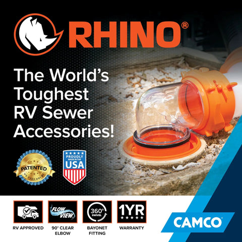 RhinoFlex Clear RV Sewer Hose Elbow With 4 In 1 Adapter Odor Tight Seal And 360 Degree Rotating Fitting Built In Gasket For Odor Proof Connection Fits Four Dump Station Inlets For Easy Leak Free RV Waste Hose Setup, clear elbow
