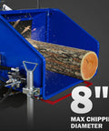 8 Inch Gas Powered Hydraulic Feeding Wood Chipper Shredder Towable With Tow Bar Electric Start showing log in feed.