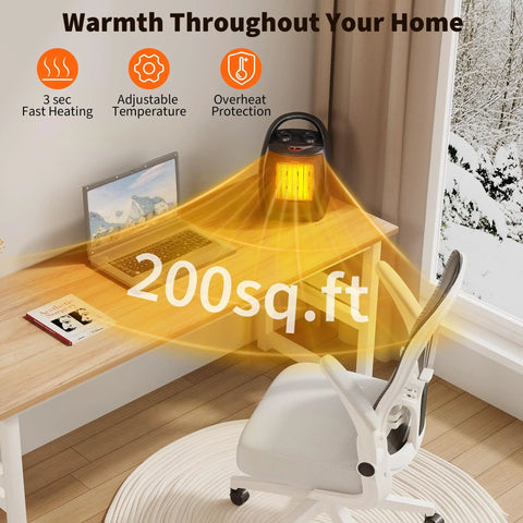 Compact Ceramic Desk Heater Space Saver With Thermostat 1500W 750W Dual Power Settings Fast Heating Quiet Under Desk Space Heater For Office And Indoor Use Safe Reliable And Low Noise heating a desk area