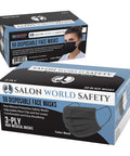 Box of 50 Black Disposable Face Masks 3 Ply Breathable With Nose Clip And Ear Loops Sealed Dispenser Visible Packaging PPE