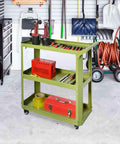 3 Tier Rolling Tool Cart With Lockable Silent Wheels And 330 Lbs Capacity, Heavy Duty Metal Service Cart For Home Garage Workshop And Warehouse shown in a garage setting