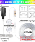 66Ft 200LED RGB Rope Light With 24 Colors Plus Warm White, Plug In Outdoor Fairy Lights With Remote shown with accessories