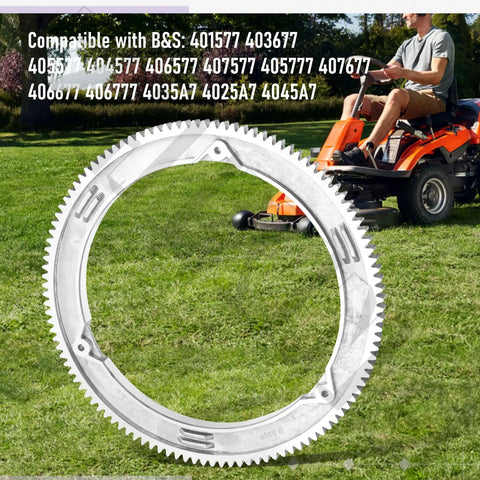 Upgraded Aluminum Alloy Ring Gear 499612 Replacement For Small Engines And Lawn Tractors, shown on grass with mower