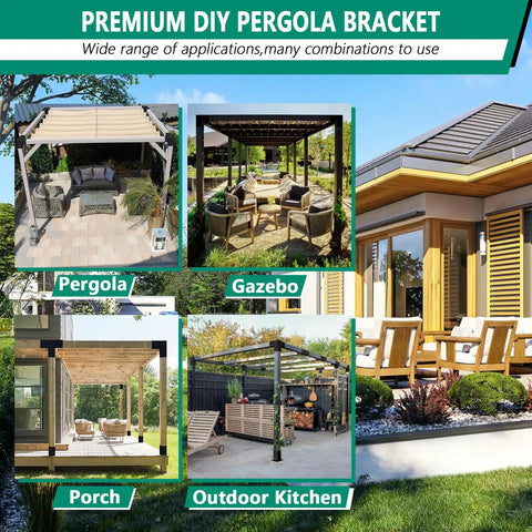 Outdoor setups using Three Way And Four Way Right Corner Pergola Bracket Kit For 4x4 Wood Beams Built Tough Cast Iron
